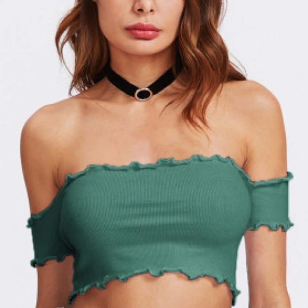 Off the shoulder crop top with lettuce trim edges